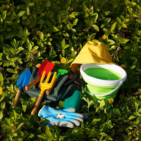 Doiaz Set Kidz Gardening -Real Metal Gardening Tools Kit for Childrenz Includes Sturdy Shovel,Rake,Fork,Trowel,Kidz