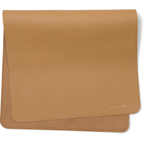 Vegan Leather Baby Changing Mat (16 X 30 in), Multipurpose Wipeable Portable Diaper Mat, Foldable for Travel (Tan)