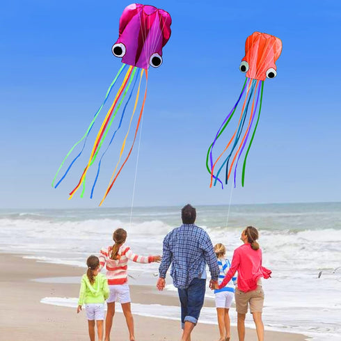 Hengda Kite Software Octopus Flyer Kite with Long Colorful Tail for Kids and Adults, Easy to Fly