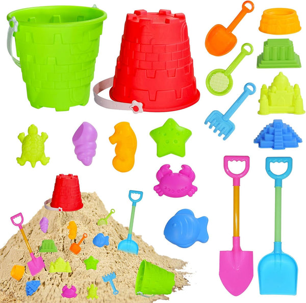 Holady 17 Pcs Beach Toy Set for Kids - Includes Bucket, Molds, Shovel,