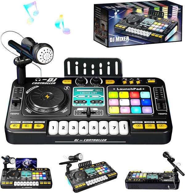 RedCrab Kids DJ Mixer Table with Microphone,Bluetooth,8 Piano Keys, LED Lights, Interactive