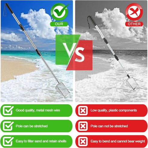 2 POILKMNI New Upgraded Pcs Shark Tooth Sifter with Seashell Bags, Beach Sand Sifter, Sand Scoop Shell Scooper