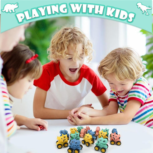 16Pcs Dinosaur Pull Back Cars Set for Kids, Mini Dinosaur Party Favors, Goodie Bag Stuffers, Classroom Prizes