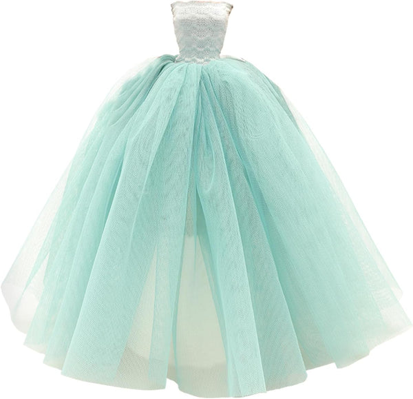 BARWA Light Blue Wedding Dress with Veil for 11.5 Inch Girl Doll, Evening Party Gown