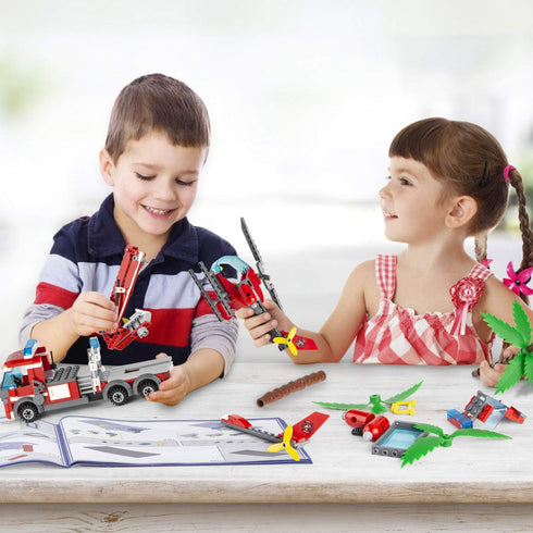 QLT QIAOLETONG City Fire Station Building Kit, 774 Pcs Set Including Fire Station, Fire Truck, Helicopter, Fire