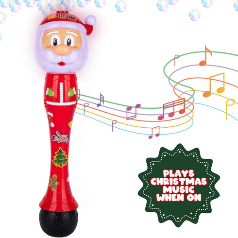 Light Up Christmas Santa Bubble Wand - 14 Inch Bubble Blower with Lights & Sound Effects for Kids