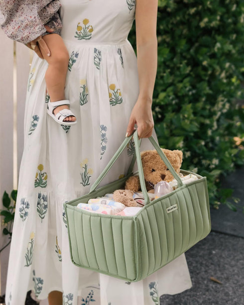 Blissful Diary Baby Diaper Caddy Organizer, Stylish Nursery Storage Basket for Baby Shower, Newborn Essentials - Sage