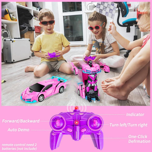 Pink Remote Control Car Toys for Girls 3-12, 2.4Ghz Transformation Robot RC Cars with One-Button Deformation & Drifting