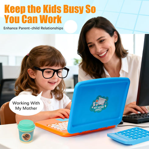 Cleboen Set Headset, 3-5-7 Pretend Play Home Office for Kids Toy Laptop Computer, LCD Writing Tablet, Pop Fidget