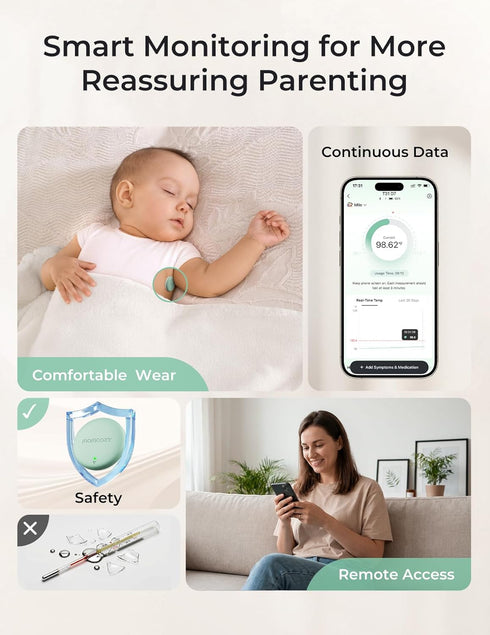 Momcozy 3M Wearable Digital Thermometer for Baby, Medical-Grade Accurate Smart Thermometer, Instant Reads, APP
