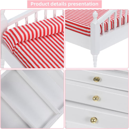 1: 12 Set Miniature Furniture Pink Double Bed Synthetic Material Dollhouse Furniture Baby Doll Accessories