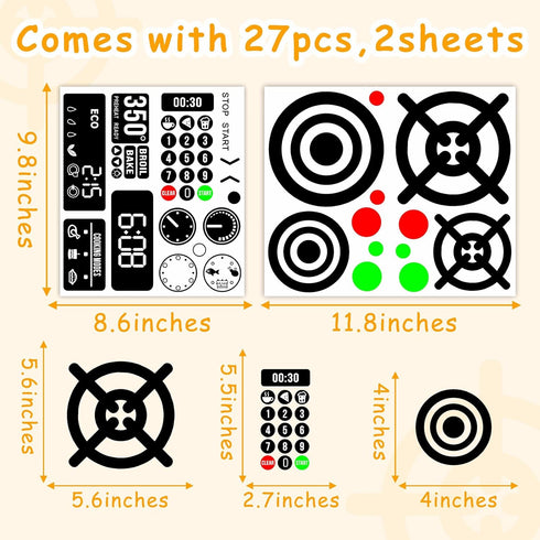 Play Kitchen Microwave Vinyl Decals Waterproof DIY Replacement Stickers Stove Oven Decals Gas Burner Cooker Decoration