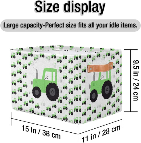 Closet 2 Pack Truck Car Storage Basket, Green Tractor Foldable Storage Bin with Handle Fabric Rectangular Storage Box