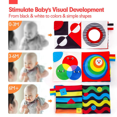 hahaland Baby Books 0-6 Months - 2PCS Infant Toys, Tummy Time High Contrast Visual Development Sensory Baby Book