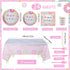 194 24 Pcs Donut Ice Cream Birthday Party Decorations Supplies Guest Disposable Dinnerware with Tablecloth Paper Plates