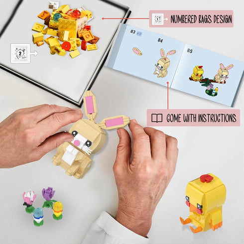 Nubee Set, 6+ (291pcs) Easter Bunny and Chick Building Cute Animal Rabbit Chicken Sitting on The See-Saw, Perfect