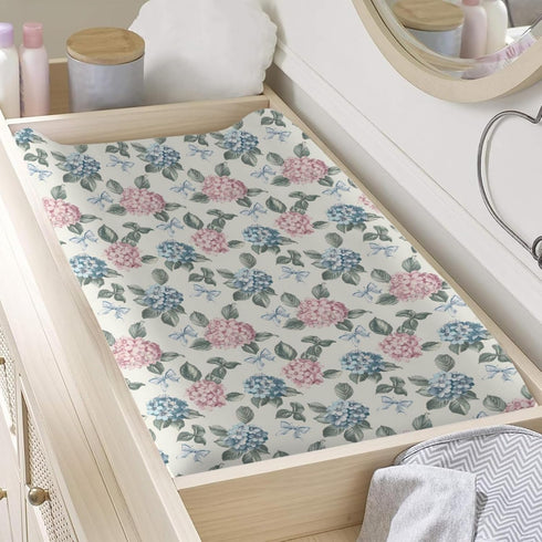 KuphiL10C Girls-16x32 Spring Hydrangea Floral Leaves Bows Baby Changing Pad Cover, Unisex Flowers Nursery Diaper