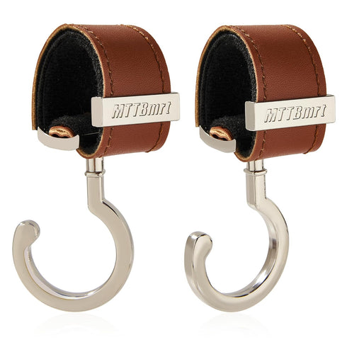 MTTBmrt 2 Pack Stroller Hooks,Strong Synthetic Leather Hook-and-Loop Fastener&High-Quality Metal Hooks,Universal Bag Clip|360