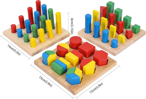 8 1 Set 3 4 5 6 TOWO Wooden Geometric Shapes Stacking Rings and Fractions Boards in Puzzles- Shape Sorter Sorting Toy