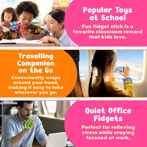 6 Pack Sensory Fidget Toys for Kids: Textured Silicone Fidget Stick for Stress Relief Autistic ADHD, Quiet Desk Fidgets