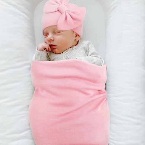 Set BQUBO Newborn Receiving Blanket Bow Hat Gloves Cotton Warm Baby Swaddle Blanket Wrap Baby Sleep Sack Shower Gift