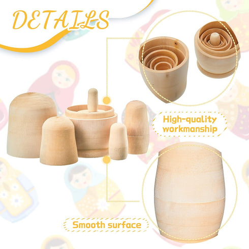 2 Sets Unpainted Nesting Dolls, Create Your Own Christmas Russian Doll Wooden Matryoshka DIY Kit