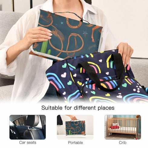 WELLDAY Western Cowboy Hats Horses Portable Diaper Changing Pad - Waterproof Foldable Baby Diaper Changing Pad