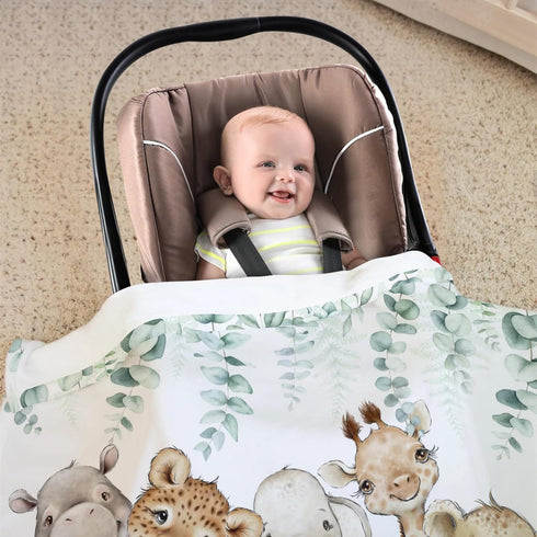 HawSkgFub Safari Jungle Baby Blanket - Eucalyptus Leaf Design, Elephant Giraffe Lion Flannel Fleece for Newborns 30 x 40
