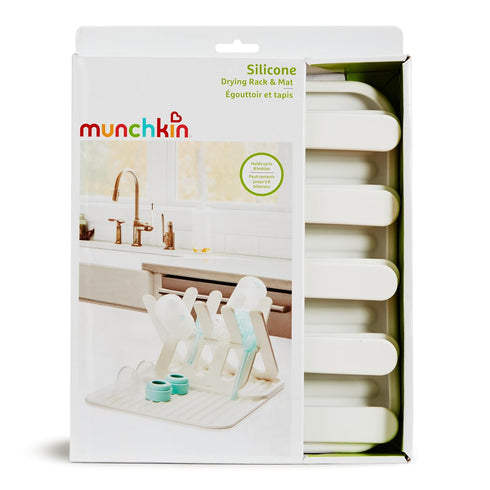8 Munchkin Bottle Drying Rack and Mat, Holds Bottles, Pump Parts, Pacifiers, & Accessories, Space Saving Folding