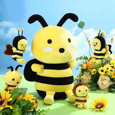 Aoriher 5 Pcs Bee Stuffed Animals — 1 Large Plush Bee and 4 Cute Baby Bees for Birthday Gifts and Decorations