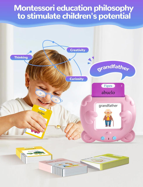 Spanish & English Talking Flash Cards for Toddlers, 510 Sight Words Bilingual Learning Toys for Children, Autism Sensory