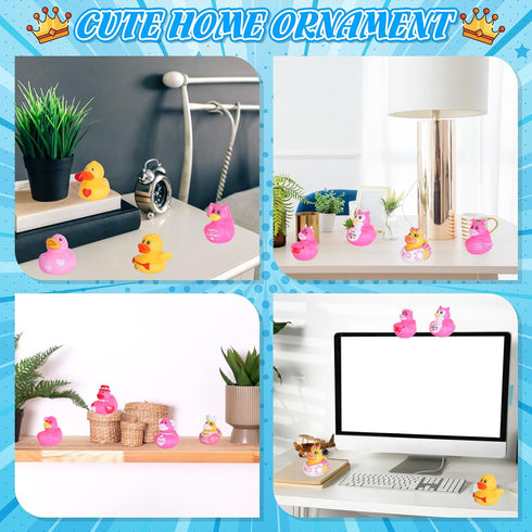 24 PCS Pink Rubber Ducks with Cards and Bands - Bulk Mini Rubber Ducks for Baby Bath Toys, Birthday Party Favors