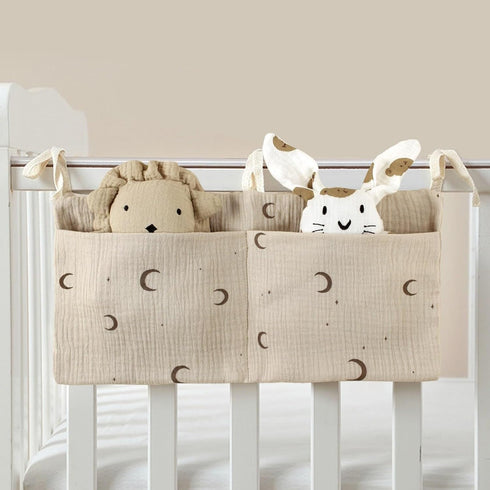 QEFVVOMM Cribs Storage Bag Baby Bedside Hanging Storage Bag for Drool Bibs Diaper Multifunctional Hanging Pocket Cotton