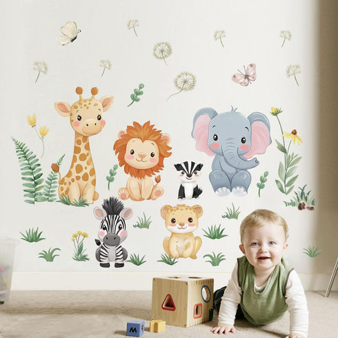 Quinspir Cartoon Wall Stickers Jungle Animals Wall Decals for Kids Bedroom Nursery & Play Room Baby Room Decor