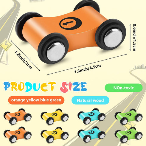 24 Pcs Wooden Cars for Ramp, Replacement Car Toy Vehicle Play Sets for Toddlers Age 3+
