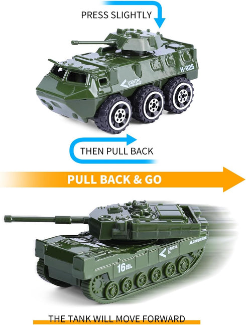 26 Pack Diecast Military Vehicles Set, 6 Pack Alloy Metal Models Car Toys and 20 Pack Soldier Army Men