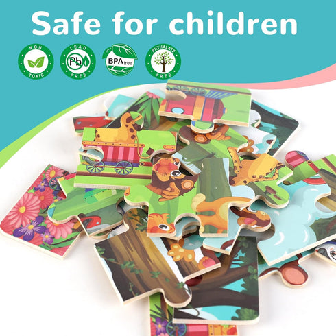 3-5, 4-Pack 20 Set, 3 4 5 6 Wooden Educational Jigsaw Puzzles for Preschool Kids Ages with Pieces Dinosaur, Space