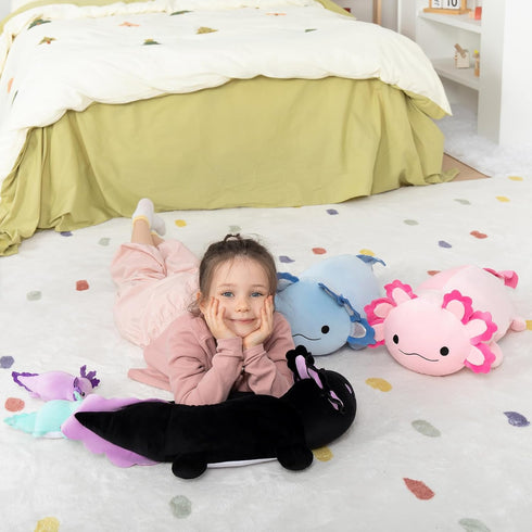 MaoGoLan 4Pcs Giant Axolotl Plush Set, 23.5" Ultra Soft Stuffed Animals with 3 Babies, Gift for Kids & Teens