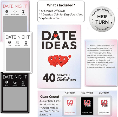 Lapogy 40 Romantic Card Games for Date Night - pcs Date Ideas Scratch Off Date Adventurous Cards Valentines Day Bridal