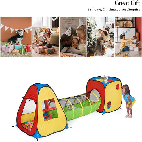 UTEX 3 in 1 Pop Up Play Tent with Tunnel and Ball Pit for Kids, Indoor/Outdoor Playhouse, Yellow