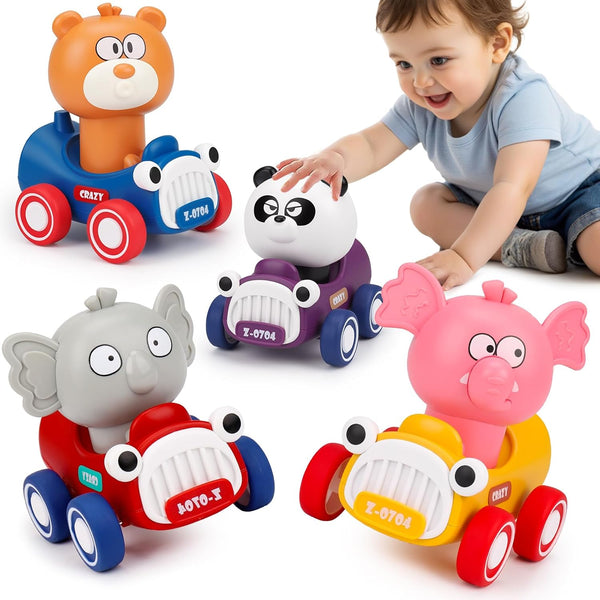 AugToy Press and Go Toy Cars for Toddlers 1-3, Animal Racing Cars
