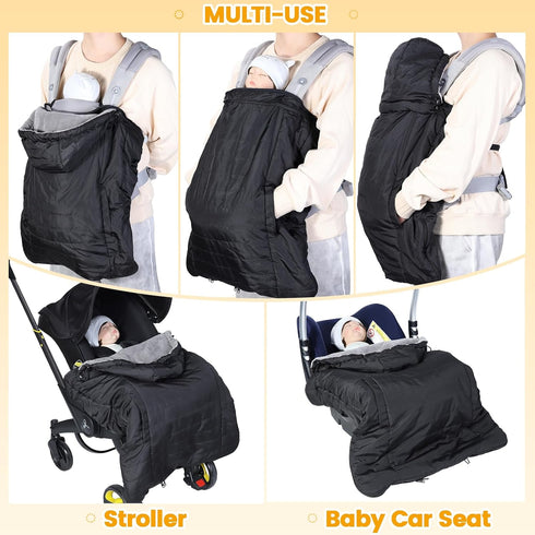 Orzbow Winter Baby Carrier Cover — Waterproof & Windproof with Detachable Hood, Universal for Carriers & Strollers