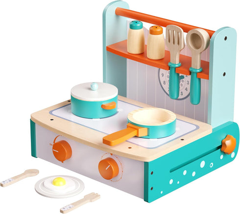 PlaySet Dailyfunn Wooden Foldable &Portable Toy Stove Pretrend Kitchen with Cooking Accessories