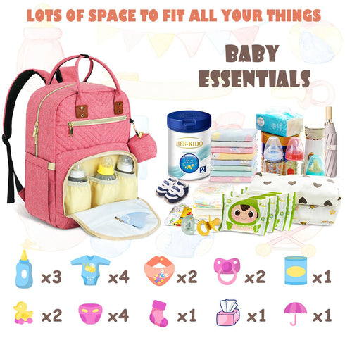 Backpack, Backpack Tenot Baby Diaper Bag Travel Diaper Bags for Babys Girl Boy Large Capacity Baby Bag for Women Pink
