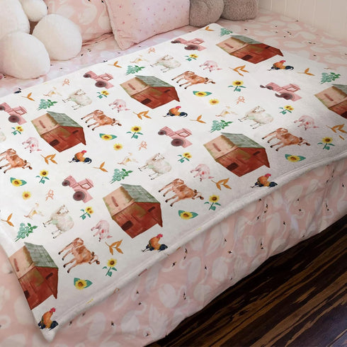 Watercolor Farm Animals Baby Blanket, Farm Pig Rooster Lamb Cow Duck, Soft Swaddle Blanket 30x40 for Toddler Nursery