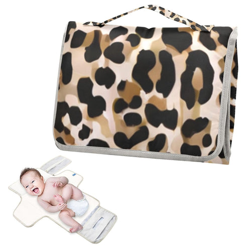 Jihqo Diaper Changing Pad Leopard Print Portable Diaper Mat with Built-in Pillow Travel Changing Station for Baby