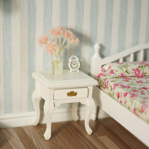 1:12 Miniature Furniture Bedside Table Dollhouse Accessories Wooden Nightstand Vintage Living Room Bedroom Scene