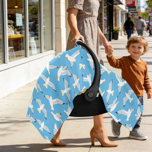 DOMIKING Sky Blue Seagulls Print Baby Car Seat Cover Breathable Infant Car Seat Cover for Babies Lightweight Carseat