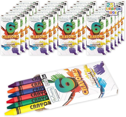 ArtCreativity Bulk Crayon Packs, 25 Sets of 6 Packs Total 150 Crayons