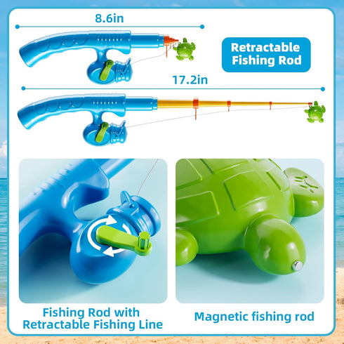 TEMI Fishing Toy for Kids 3-8 Years Old - Magnetic Fishing Pole Bath Toy for Toddlers, Summer Water Fun